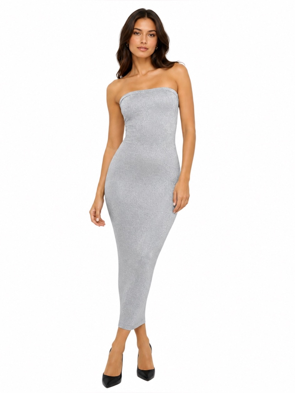 Wolford Silver Fading Shine Strapless Bodycon Maxi Dress Metallic Glam Gown - Picture 3 of 15